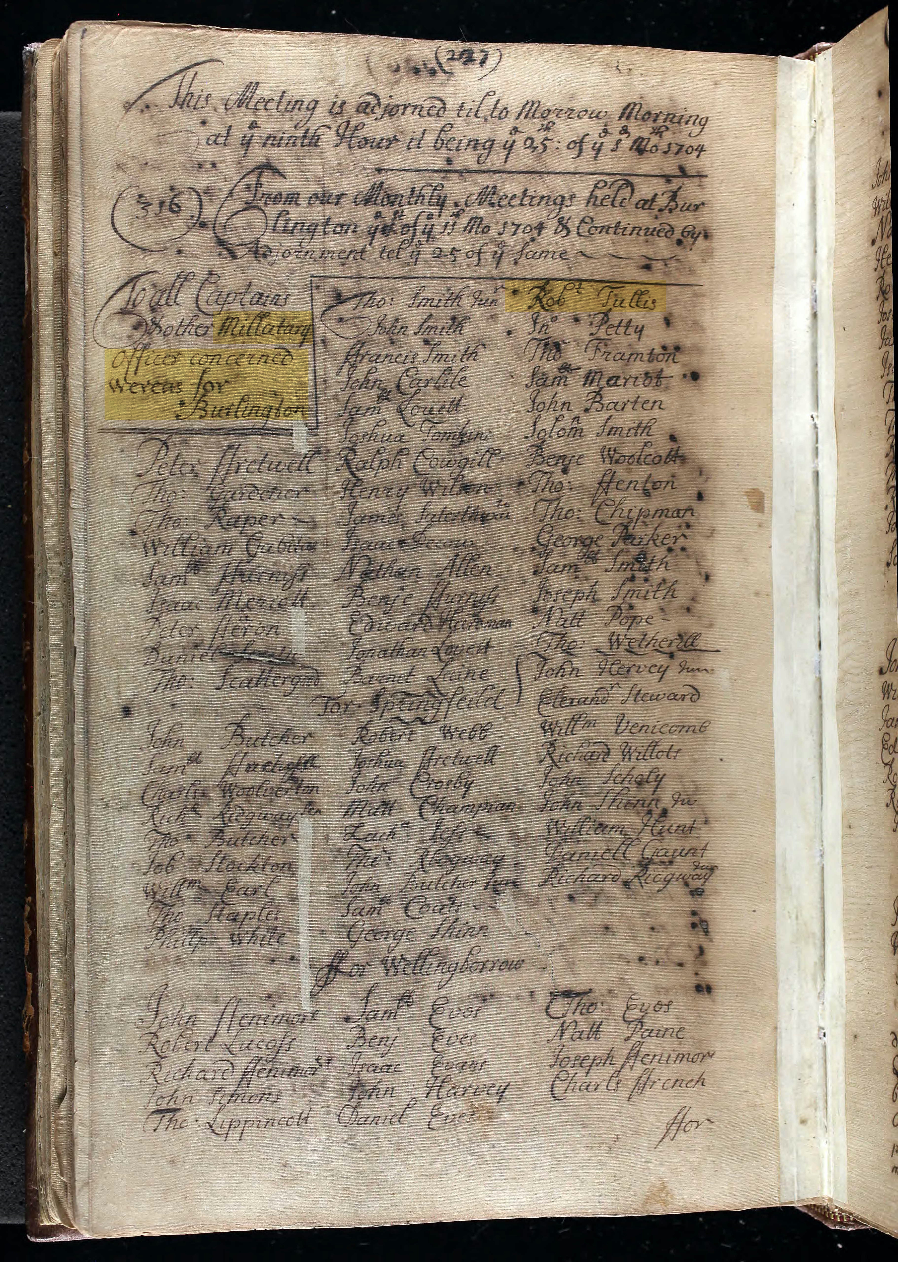 Robert Tullis Quaker Meeting in 1704.