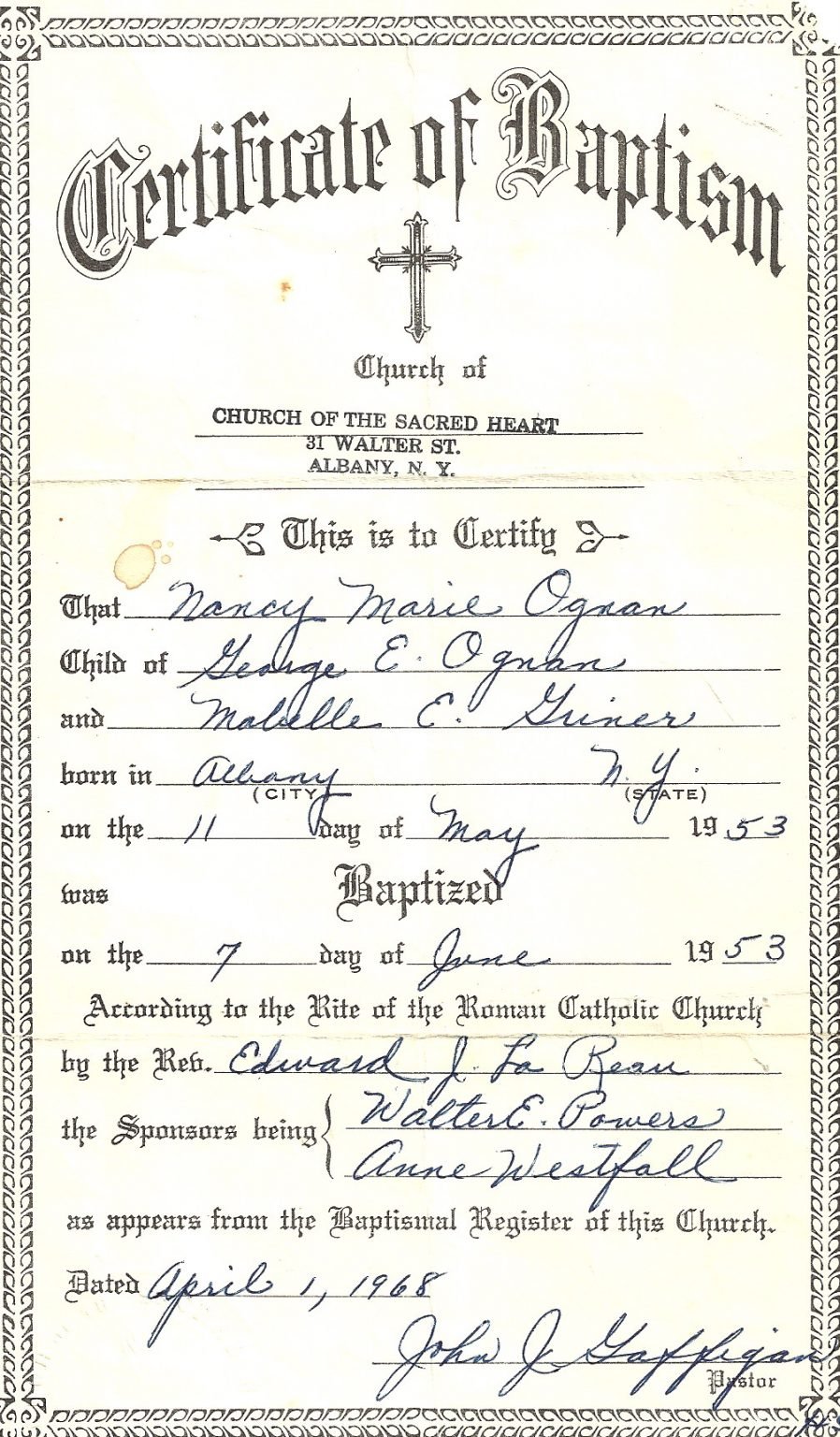 My Mother’s Baptism Record Our Ancestral Tree