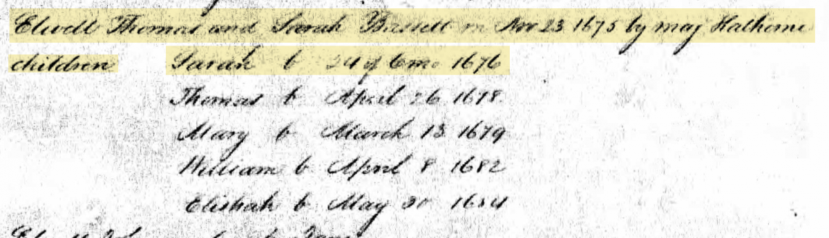 Record of Sarah Elwell