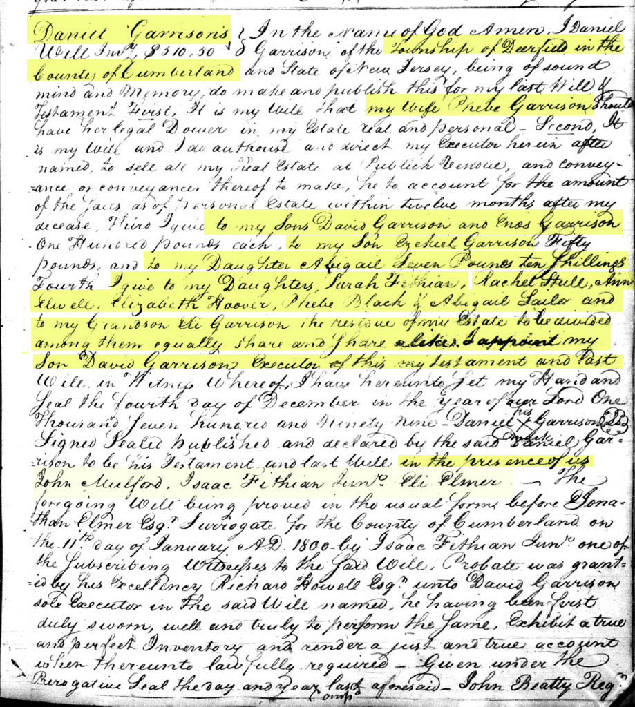 Will of Daniel Garrison