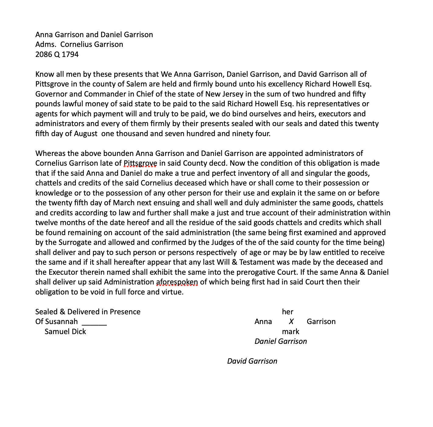 Administrators of Cornelius Garrison