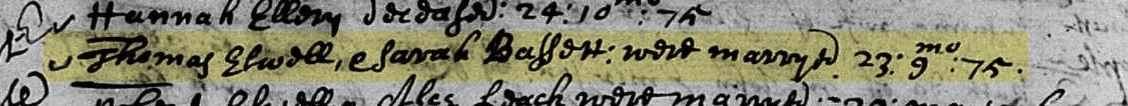 Marriage Record of Thomas Elwell and Sarah Bassett