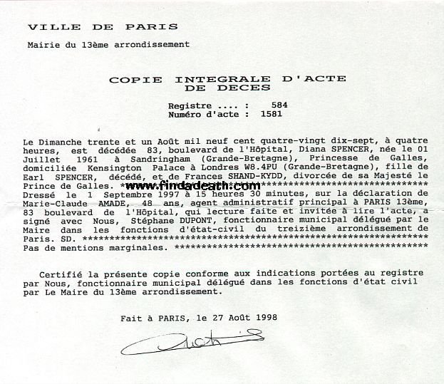 The Death Record of Diana, Princess of Wales